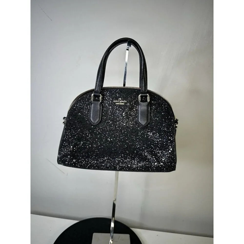 Kate Spade Laurel Way Mini Reiley Black Glitter Crossbody Purse Handbag